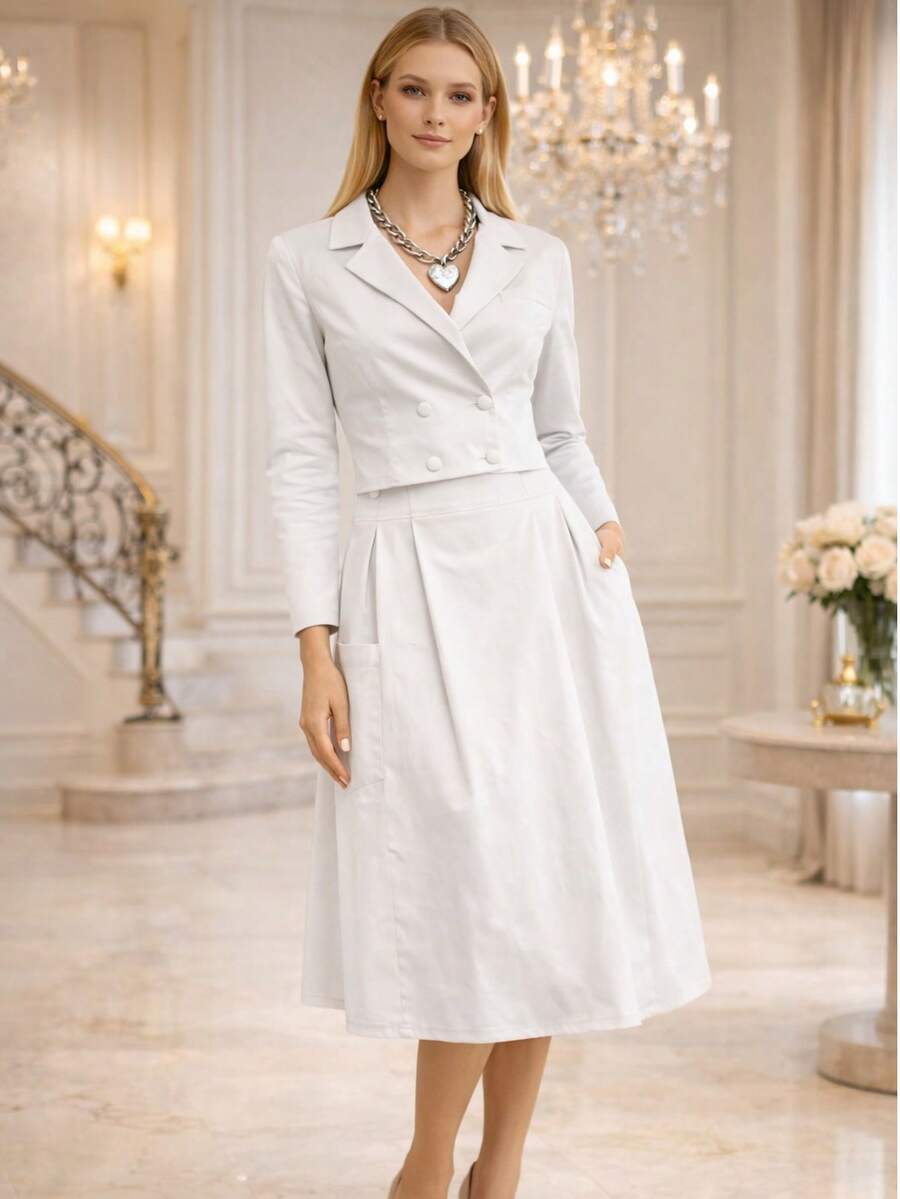 Cotton Skirt Pants, Fabric, Pocket, Wedding, Evening, Office, Daily. - 白色 - 查看 1