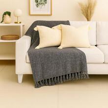 Handmade Decorative Sofa Throw Blanket, XGG Giant Size, Protective Cotton - Gris negro mixto - Ver 1