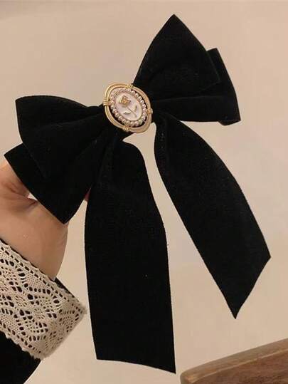 1pc Vintage Velvet Bow Hair Clip - Large Decorative Women/Girls Hair Accessory, Black Bow Hair Clip Elegant Hair Barrette For Winter, Best Gift For Sisters, Moms, Christmas, Valentine's Day, Mother's Day (Black)