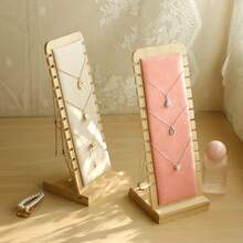 Soporte de exhibición de collar de madera, colgante de gran capacidad, pulsera, tobillera, cadena larga, estante de almacenamiento de joyería, escaparate de mostrador, accesorio - Rosa - Ver 7
