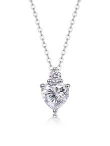 Heart-Shaped Moissanite 925 Sterling Silver Pendant Clavicle Chain, Handmade Fashion Jewelry For Women, Ideal Gift For Wedding & Valentine's Day - Silver - View 13