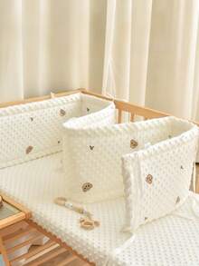 1pc 240cm Baby Crib One-Piece Bed Rail Guard, Newborn Bed Crash Pad Cushion, Washable Animal Embroidery Pattern - White - 240cm - View 11