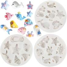 Small Sea Life Beach Ocean Theme Silicone Fondant Molds Cake Decorating Chocolate Candy Gum Paste Polymer Clay Set Of 3 - Style G - 查看 1