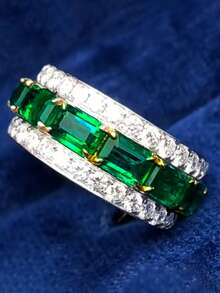 1 pieza Anillo de circonita cúbica verde de moda para mujer, adecuado para boda, compromiso, fiesta, regalo del Día de San Valentín - Multicolor - Ver 3