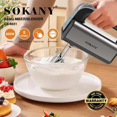 SOKANY-6651 Commercial Electric Egg Beater, 800W Pure Copper Motor, Heat-Resistant, 5-Speed Precise Adjustment + Dual Whisk 4D Beating Technology, Continuous Operation Without Overheating, 15s Rapid Whipping Of Egg Whites, Suitable For Beating Batter/Noodles/Fruit Puree, Whipping Cream/Mixing Fillings/Making Milk Foam, Essential For Bakeries/Beverage Shops/Professional Kitchens