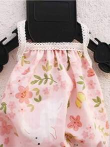 宠物背心花卉兔子印花连衣裙，轻盈蓬蓬裙 - 白色 - 查看 4