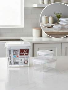 Kit 3 Potes Herméticos Térmicos Com Travas E Vedação Transparente - Transparente - Visão 3