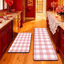 Valentine Kitchen Rug  Red White Checkered Pattern Non Slip Backing Perfect For Living Room Bedroom Kitchen Dining Room Entryway Bathroom Laundry Room Valentine Decoration Home Decor - trắng - Xem 2