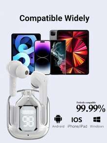 New Transparent Touchscreen Low Latency TWS Wireless Earbuds, TYP-C Charging, Bluetooth 5.3 Semi-In-Ear Wireless Sports Earphones With Super Long Battery Life - White - View 6