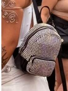 Mochila/bolso con brillo elegante para mujer, bolso de hombro mini único, nueva mochila con rhinestones de moda, regalo interesante para el Día de San Valentín/cumpleaños para damas - Plateado - Ver 11