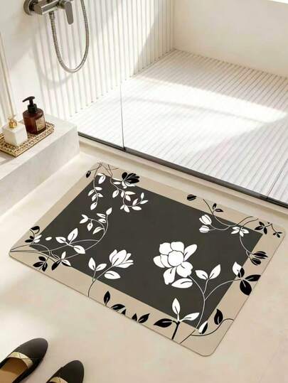 1片优雅木兰花图案柔软硅胶吸水垫，超强吸水，防滑速干，可机洗，轻便柔软，适用于客厅、卧室、书房、门厅、餐厅、洗衣房、淋浴间、浴缸等场所，可作地板装饰、个性化家居装饰、浴室垫、客厅垫、卧室垫、厨房垫、浴室装饰垫、浴室地毯、门垫、玄关垫、浴室装饰垫、春夏家居装饰垫、浴室装饰必备品