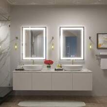 ShangPuYun Premium LED Bathroom Mirror With Lights|Anti-Fog,Touch-Sensitive Dimmer,Dimmable Wall-Mounted Vanity Mirrors ,High Definition Makeup Mirrors,Size 24*16in,Room Decor,Bathroom Decor And Accessories - 美規A型插(110-127V) - 查看 6