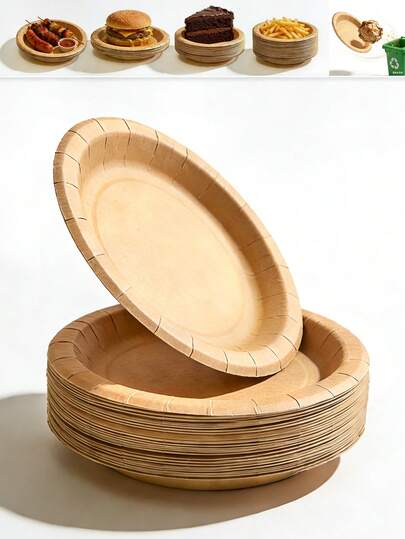 10/20/50/100个装一次性未漂白陶瓷纸盘内衬，9英寸/11英寸吸油牛皮纸盘，适用于生日派对、婚礼、婴儿派对、万圣节、圣诞节、野餐等场合。