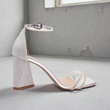 Women's Sandal With 8cm Block Heel, Rhinestones, Glitter, Straps, Modern Party Style, Comfortable, Plus Sizes 33 To 43 - Bạc - Xem 6