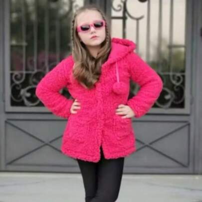 Casaco Blusa Infantil e Juvenil   Menina con Bolso e Capuz no  Tecido Teddy