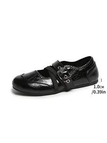 Women's New Buckle Slip-On Solid Color Classic Casual Outdoor Office Comfortable Flat Square Toe Mary Jane Sneakers - Black - View 6