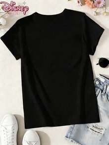 Disney T-Shirt,Disney Ladies T-Shirt Featuring Classic Disney Elsa Princess Patterns, Made Of Soft, Comfortable And Durable Fabric. A Spring/Summer Round-Neck Short-Sleeved T-Shirt, Suitable For Daily Wear, Shopping, Traveling And Party Outfits. Also A Wonderful Gift,Multiple Colors Are Available For Selection. - màu đen - Xem 2