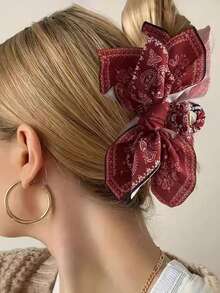 1个女士法式复古腰果花发爪夹，佩斯利大蝴蝶结发夹，优雅半扎发饰，别致发爪发夹，与社交媒体网红同款 - 彩色 - 查看 5