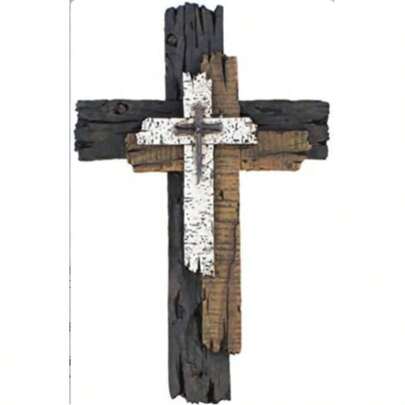 顶级黄铜装饰壁挂十字架 - 质朴多层仿旧木纹精神艺术雕塑