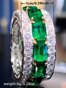 1 pieza Anillo de circonita cúbica verde de moda para mujer, adecuado para boda, compromiso, fiesta, regalo del Día de San Valentín - Multicolor - Ver 7