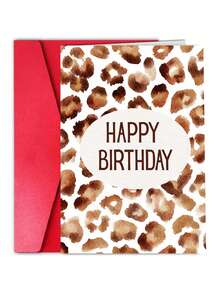 1pc Birthday Card With Leopard Print With Envelope - Cute Greeting Card "Happy Birthday" In Watercolour Look For Men And Women - Birthday Gift Card - 18*13cm - View 8