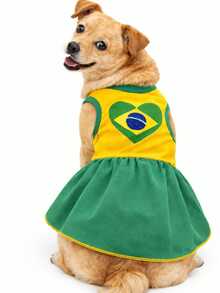 Roupa pet vestido de malha Brasil dry copa do mundo fofinho fresquinho verão para cachorras e gatas - Verde - Visão 7