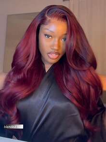 Body Wave 360 Lace Front Wigs Human Blended Hair Pre Plucked Drawstring Hidden Straps Body Wave 13x4 Lace Front Wigs With Drawstring 180Density Full Lace Wigs 99J Burgundy - S99J/BUG - View 3