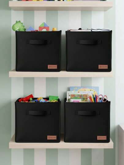 4-Piece Unsupported Storage Box 28x28x28 Decorative Organizer With Handles, Wardrobe Laundry Box