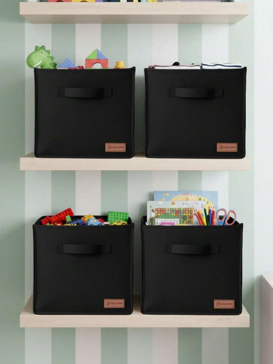 Caja de almacenamiento sin soporte de 4 piezas de 28x28x28 cm, organizador decorativo con asas, caja de lavandería para armario - Negro - Ver 1