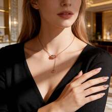 1件精致镶嵌锆石圆柱吊坠项链 | 不锈钢防锈可调节玫瑰金项链，女士日常珠宝礼品 - 多色(#3254) - 查看 5