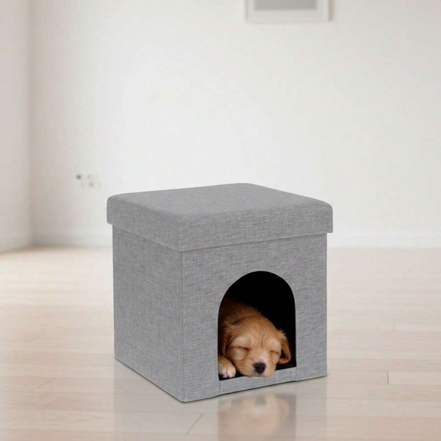 Taburete Puff Plegable 2 en 1: Casa para Gatos y Perros Pequeños con Asiento Acolchado - 38X38X38 - Ver 1