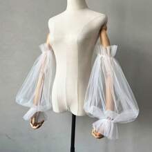 1pc Women's Wedding Dress Sheer Lantern Sleeve, Transparent Tulle Sleeve For Photography - White - View 8