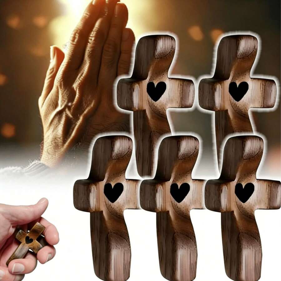 1个口袋十字架手指减压吊坠，“我的心” | 鼓励礼物，木质十字架吊坠，口袋十字架礼物，手指减压礼物，舒缓压力礼物 - 多色 - 查看 1