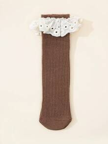 1 Pair New Solid Color Ruffle Trim Girls Knee High Socks, Straight Tube Mid-Calf Socks, Elegant Sweet Elegant Dance Socks - Multicolor - View 24
