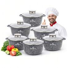 Marble Pattern Cookware Set, 10pcs Or 12pcs Set Available, 5 Pots 5 Lids Or 6 Pots 6 Lids, Non-Stick Soup Pot, Suitable For All Stove Types - View 1