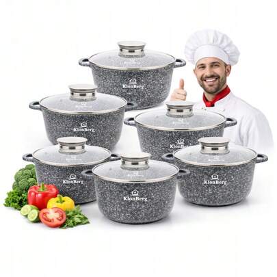 Set di pentole con motivo marmorizzato, disponibile in set da 10 o 12 pezzi, 5 pentole 5 coperchi o 6 pentole 6 coperchi, pentola per minestre antiaderente, adatta a tutti i tipi di fornelli