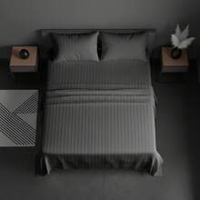 Queen Size Striped Sheet Set, Solid Color, 2600 Thread Count Microfiber, Comfortable And Soft - Gris Oxford - View 1