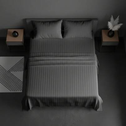 Set sábanas Queen Size diseño rayas enbosada color sólido para cama, 2600 Hilos Microfibra, Comodas y Suaves