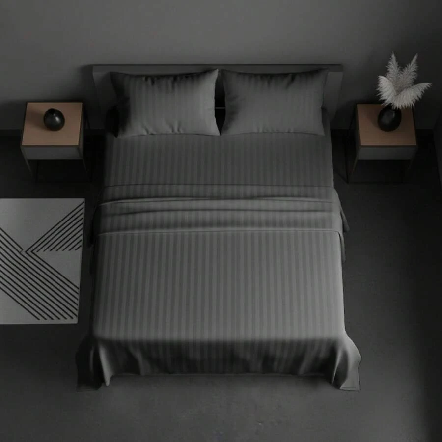 Queen Size Striped Sheet Set, Solid Color, 2600 Thread Count Microfiber, Comfortable And Soft - Gris Oxford - View 1