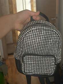 Mochila/bolso con brillo elegante para mujer, bolso de hombro mini único, nueva mochila con rhinestones de moda, regalo interesante para el Día de San Valentín/cumpleaños para damas - Plateado - Ver 9