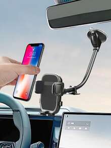 11.8英寸鹅颈式车载卡车手机支架，挡风玻璃安装式，带稳定器，兼容所有智能手机 - 黑色 - 查看 3