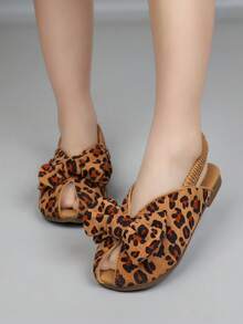 1 Pair Girls' Flat Slippers, 2026 New Fashion Bow Floral Open Toe Suede Princess Sandals - Khaki - View 3