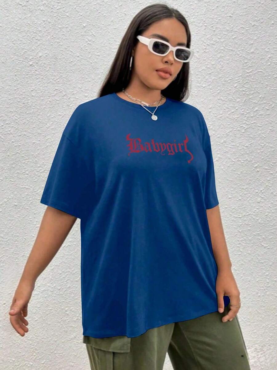 Camiseta Street Wear Oversized Baby Girl Aesthetic T Shirt Slusa Feminina Descolada Moda Gringa Camisa Confortável - Azul Royal - Visão 1
