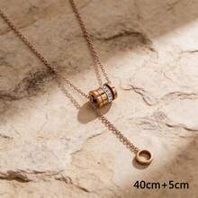 1件精致镶嵌锆石圆柱吊坠项链 | 不锈钢防锈可调节玫瑰金项链，女士日常珠宝礼品 - 多色(#3254) - 查看 18