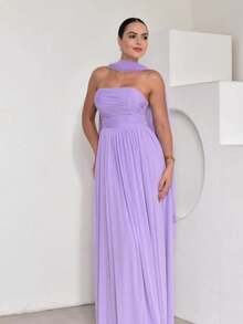 Long Dress With Cape For Wedding, Evening, Or Graduation. - Lilac Purple - View 1