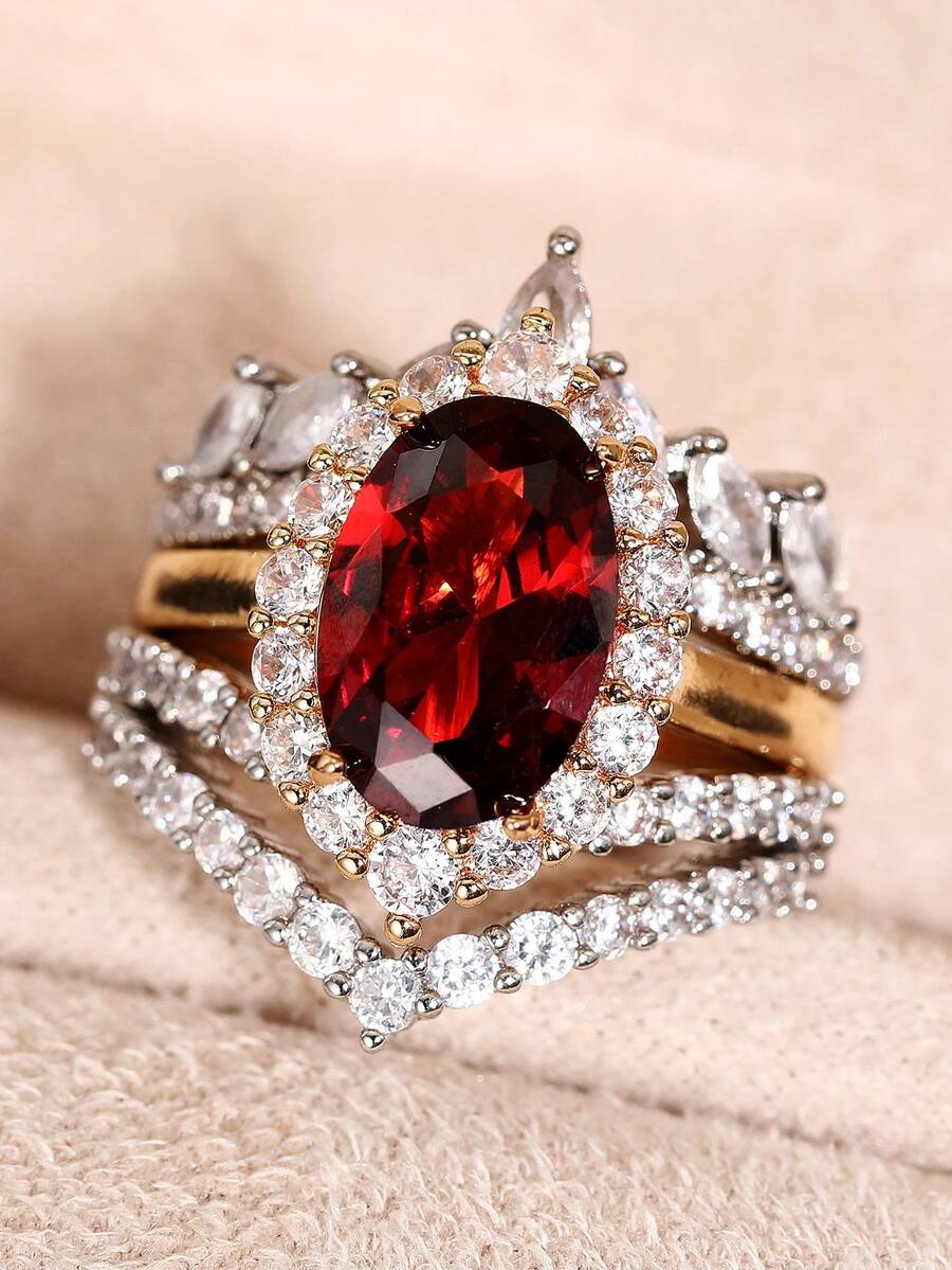 3 Stücke/Set modischer Kubikzirkonia-Ring für Frauen für Hochzeit, Verlobung, Jahrestag, Party-Schmuck, Valentinstag Geschenk - 1# - Übersicht 1