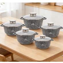 Marble Pattern Cookware Set, 10pcs Or 12pcs Set Available, 5 Pots 5 Lids Or 6 Pots 6 Lids, Non-Stick Soup Pot, Suitable For All Stove Types - View 4