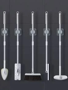 8 Pcs Polypropylene Mop Holder, 6cm*6cm Wall Mounted Mop Broom Storage Rack With Hooks, Plastic Bathroom Organizer, Multi‑Purpose Wall Hanger For Kitchen Bedroom Dining Room, No Drill Mop Broom Hanger, Heavy Duty Wall Mount Storage Organizer For Home Bathroom Cleaning Tools - Multicolor - View 4