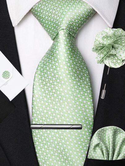 Set combinat de cravate bărbătești cu model Paisley verde salvie, 1/2/3/4/5 bucăți, batistă de buzunar, clemă de cravată argintie, butoni și broșă de rever, potrivit pentru locul de muncă, afaceri, întâlniri, nunți, absolviri și alte ocazii, cadou excelent pentru ziua de naștere a bărbaților, Ziua Recunoștinței, Crăciun, Anul Nou