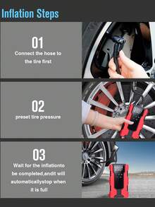 Air Compressor Powered Jump Starter, Power Bank - Fast Phone Charging, Car Battery Charger With Emergency LED Light, Rapid Inflation, Tire Pressure Monitoring, Portable 12V Car Battery Booster - Multicolor - View 6